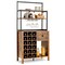 Kitchen Bakers Rack Freestanding Wine Rack Table W/ Glass Holder And Drawer Black / Rustic